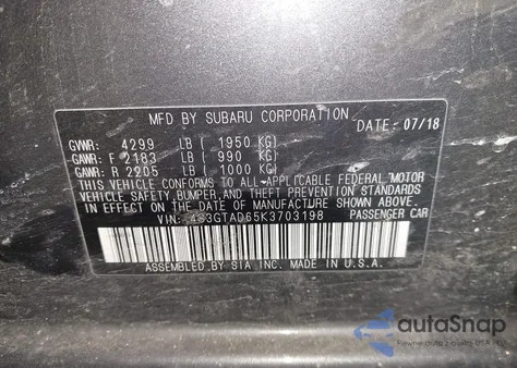 2019 Subaru Impreza 2.0I Premium from USA, damaged, VIN 4S3GTAD65K3703198